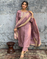Vani Gulab Mauve Embroidered Kurta Set with Dupatta