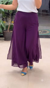 Women's Purple Green Georgette Split Wide-Leg Palazzo Pants | High-Waist Fusion Trousers