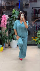 Premium Pure Viscose Natural Crepe Co-ord Set - Seafoam Teal