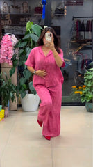 Premium Pure Viscose Natural Crepe Co-ord Set - Pink