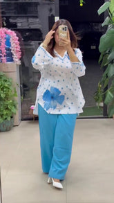 Ethnic Charm with Women’s Stylish Printed Blue Co-ord Set