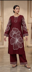 Elegant Maroon Floral Printed Kurta Set with Wide Leg Pants