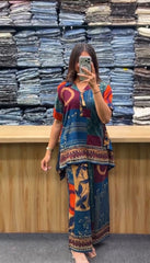 Premium Pure Gaji Cotton Co-ord Set – Comfortable Wear for Women Blue
