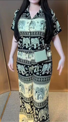 Trendy Elephant Print Rayon Co-ord Set – Casual Chic Ensemble