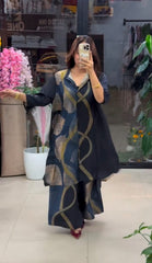 Vibrant Multi Black Abstract Print Georgette Co-ord Set