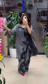 Grey & Black Half-and-Half Floral Georgette Co-ord Set