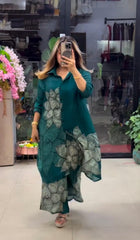 Emerald Botanical Print Georgette Longline Co-Ord Set