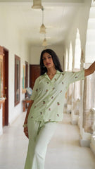 Premium Pista Green Embroidered Co-ord Set for Women | NV Fabric