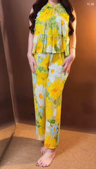 Vibrant Yellow Floral Sleeveless Co-ord Set | Pure Viscose