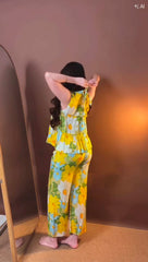 Vibrant Yellow Floral Sleeveless Co-ord Set | Pure Viscose