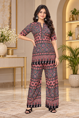 Women’s Printed Pure Viscose Rayon Co-Ord Set | Top & Palazzo Set - Red