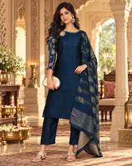 Women's Embroidered Kurta Pant Set with Striped Dupatta - Rani (Copy) (Copy)