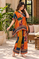 Premium Pure Gaji Cotton Co-ord Set – Comfortable Wear for Women Orange