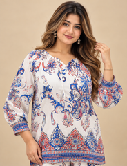Women's Boho Print Pure Viscose Co-ord Set Blue | Fast Shipping
