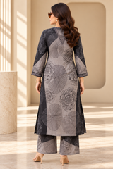 Elegant Black & Grey Floral Print Ethnic Kurti Set – Premium Comfort Wear