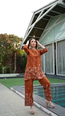 Women's Brown Cotton Co Ord Set For Women