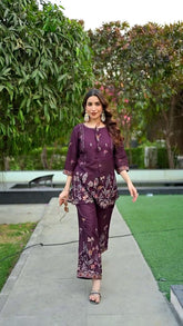 Women's Purple Cotton Co Ord Set For Women