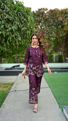 Women's Purple Cotton Co Ord Set For Women