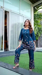 Women's Blue Cotton Co Ord Set For Women