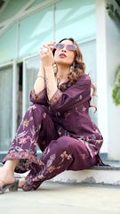 Women's Purple Cotton Co Ord Set For Women