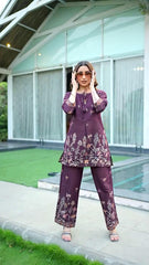 Women's Purple Cotton Co Ord Set For Women