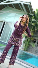 Women's Purple Cotton Co Ord Set For Women