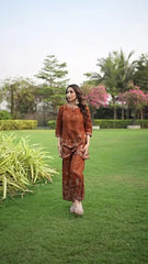 Women's Brown Cotton Co Ord Set For Women