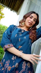 Women's Blue Cotton Co Ord Set For Women