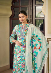 Mango Leaf Designer White Salwar Kameez - Floral Digital Print with Dupatta