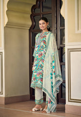Mango Leaf Designer White Salwar Kameez - Floral Digital Print with Dupatta