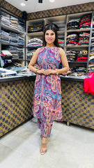 Women's Blue Rayon Co Ord Set For Women