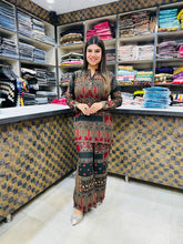 Printed Asymmetric Red And Green Top With Palazzo Set