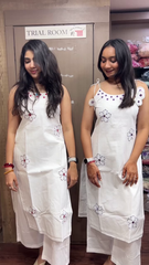 Off White Mirror Work Cotton Kurta With Pants