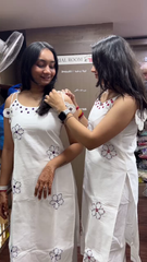 Off White Mirror Work Cotton Kurta With Pants