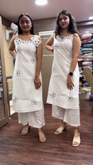 Off White Mirror Work Cotton Kurta With Pants
