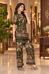 Women’s Printed Pure Viscose Rayon Co-Ord Set | Top & Palazzo Set - Green