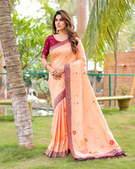 Premium Quality Handpicked & Easy To Drape Dola Silk Light Pink Saree For This Wedding Season