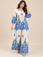 Women Stylish Blue Printed Co-ord Set