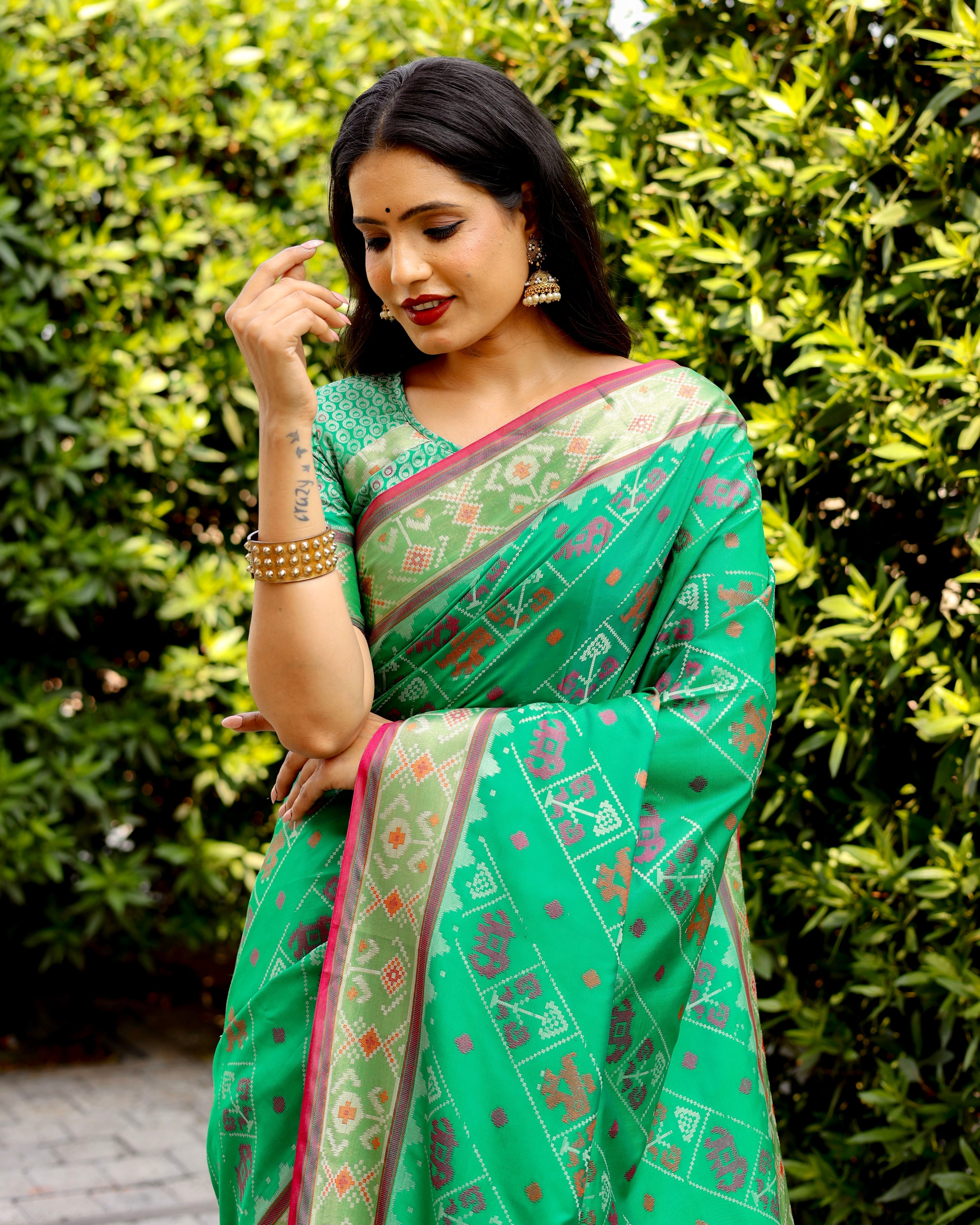 Zari Green Patola Silk Classic Saree