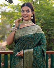 Dark Green Color kanchi Border Rich Pallu Bandhej Saree