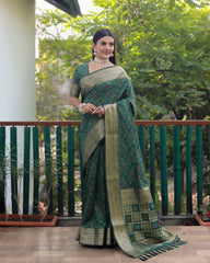 Dark Green Color kanchi Border Rich Pallu Bandhej Saree