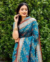 Patola Silk Trendy Saree In Aqua Blue