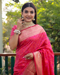 Hot Pink Color kanchi Border Rich Pallu Bandhej Saree