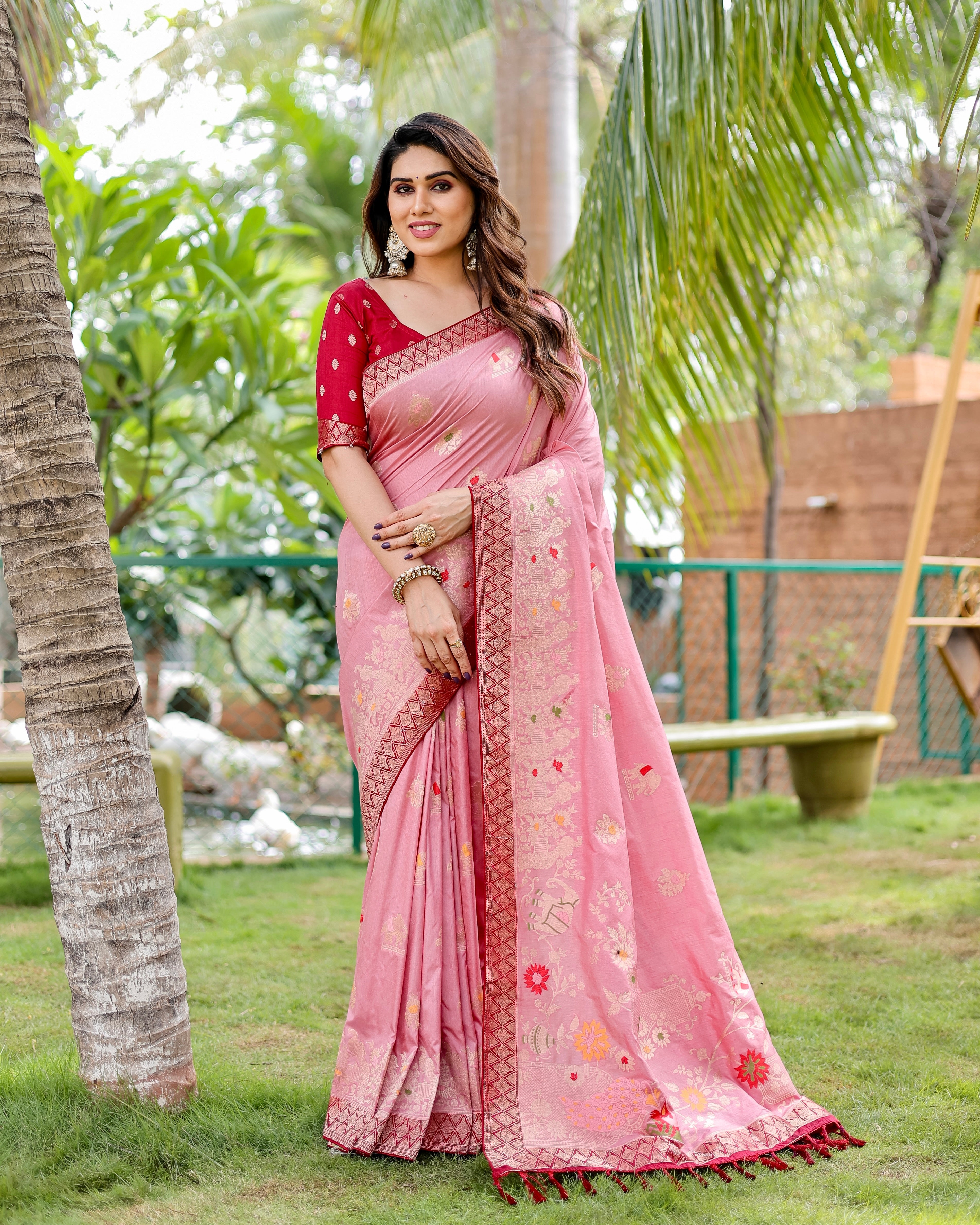 Premium Quality Handpicked & Easy To Drape Dola Silk Pink Saree For This Wedding Season