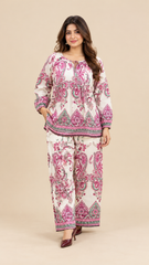 Women's Boho Print Pure Viscose Co-ord Set Pink | Fast Shipping