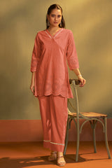 Women’s Pure Cotton Rust Schiffli Co-Ord Set