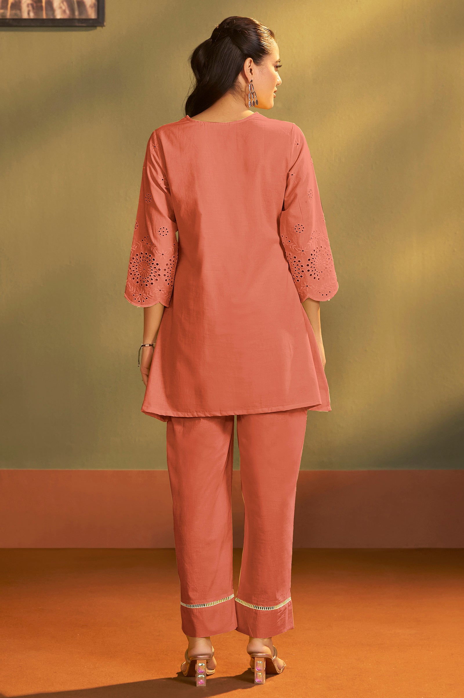 Women’s Pure Cotton Rust Schiffli Co-Ord Set