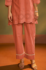 Women’s Pure Cotton Rust Schiffli Co-Ord Set