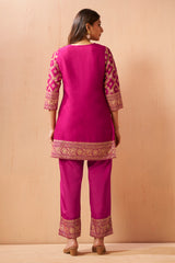 Women's Pink Foil Printed Vichitra Silk Co-Ord Set