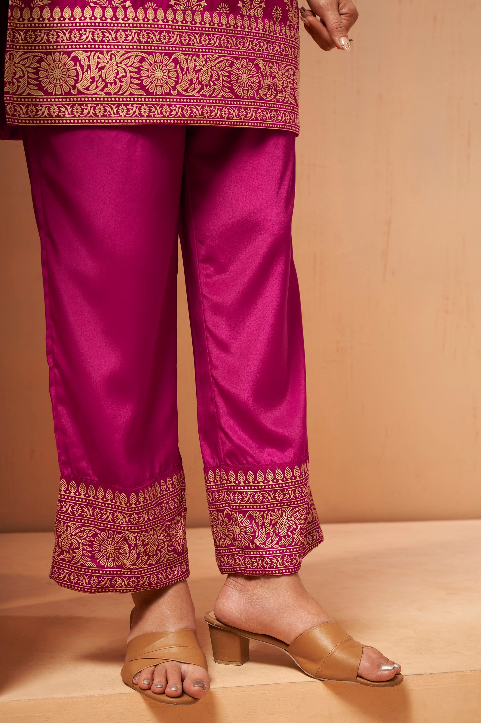 Women's Pink Foil Printed Vichitra Silk Co-Ord Set